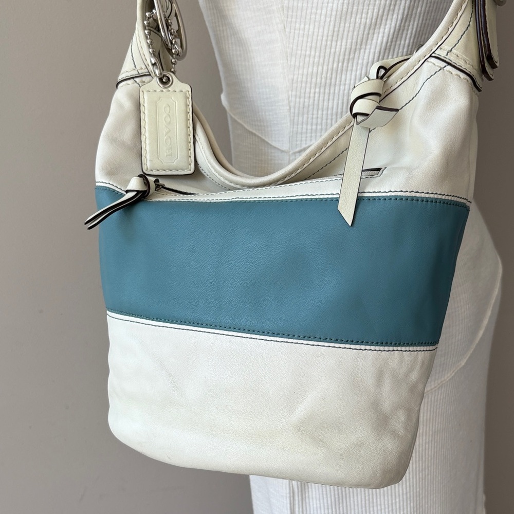 COACH Vintage Rugby Stripe Shoulder Bag Crossbody Blue White - Picture 2 of 12
